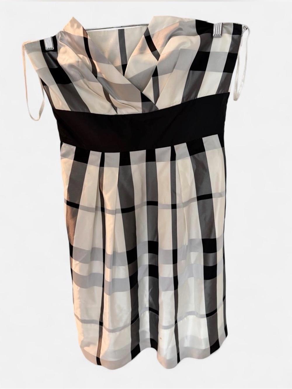 White House Black Market Black & White Strapless Plaid Dress